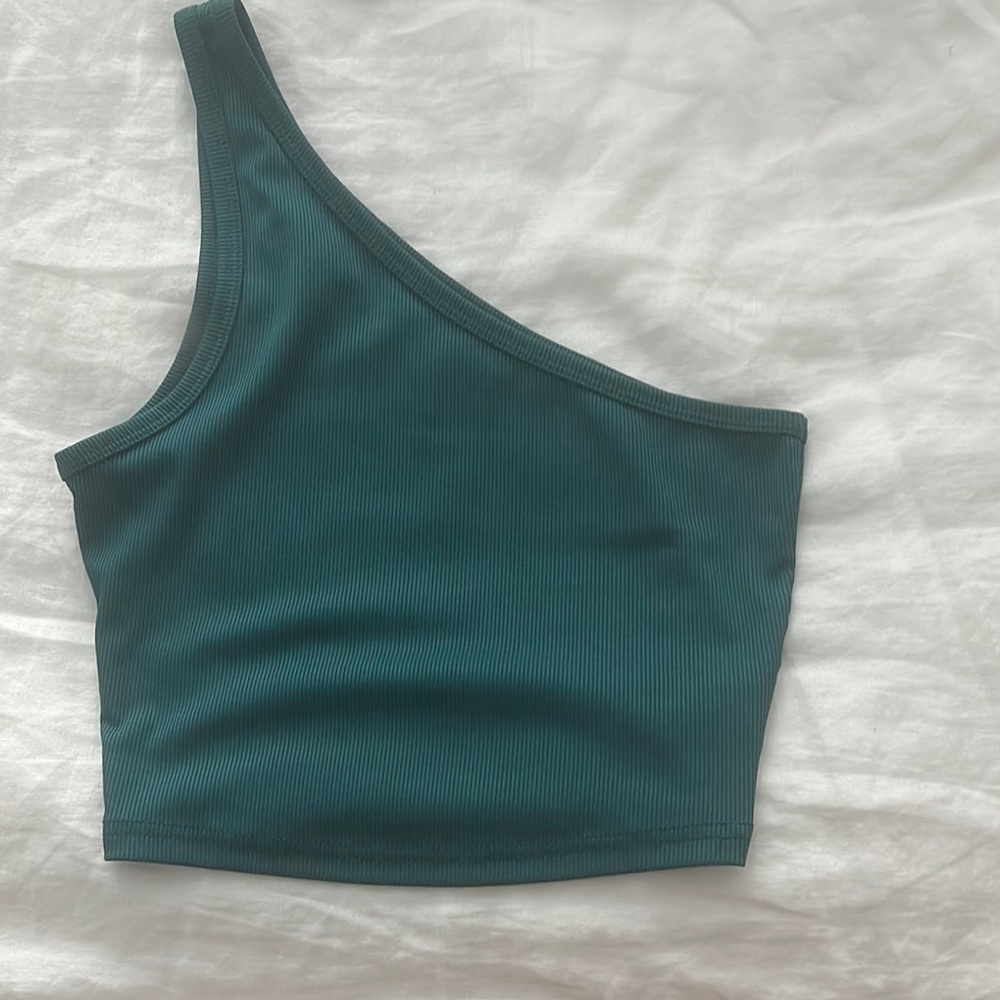 Teal One-Shoulder Crop Top